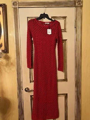 Zara Red Crochet Maxi Dress Boho Open Knit Underdress Size S