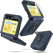 [ELEPIK] Samsung Galaxy Z Flip 5 Case with Hinge Protection, Ring Kickstand, Screen Protector, Blue