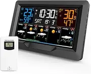 Weather Station Indoor Outdoor, Indoor/Outdoor Temperature and Humidity Data Display, with Alarm Clock Function, 2 X AA Batteries(Without Battery) + Power Adapter Power Supply