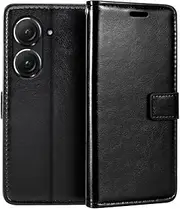 [Shantime] Leather Case Compatible with Asus ZenFone 10, Business Design Magnetic Flip Cover with 3 Card Slots, Photo Frame, and Hidden Wallet(Black)