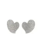 Piranesi 18K White Gold Wave Heart Diamond Pave Stud Earrings