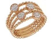 Ladies 14K Rose Gold Openwork Real Diamond Flower Cluster Bead Ring 0.3CT