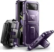 [Dexnor] for Samsung Galaxy Z Flip 4 5G Case, Full-Body Dual Layer Rugged Case with Built-in Screen Protector & Kickstand for Samsung Galaxy Z Flip4 5G - Purple