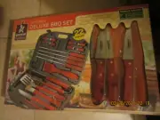 22 Pieces Portable Deluxe BBQ Set, Bonus 4 steak Knives included.