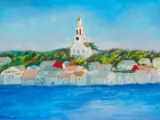 Nantucket Harbor Old South Church Original Oil Painting Signed 16x12" Stein