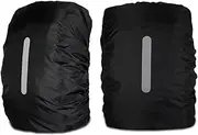 OUDQFCJ Pack of 2 Waterproof Rain Covers for Backpacks with Reflective Stripes, Reflective Backpack Cover, School Bag Reflector, Backpack Cover (30-40L) (Black)