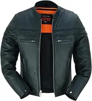 Daniel Smart Men’s Motorcycle Leather Jacket – Biker Leather Jacket with Mandarin collar and concealment Armory Pockets