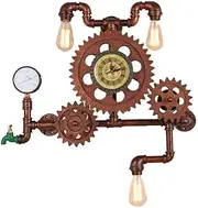Retro Garden Clock Weatherproof Outdoor Wall Clock Without Ticking Noises, Industrial Wind Wall Clock Outdoor, Gear Rotation Creative Water Pipe Decoration Wall lamp Suitable for o