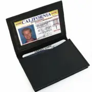 Black Men's Leather Bifold Window ID Thin Credit Cards Holder Thin Wallet