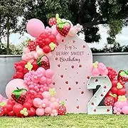 JOGAMS 178Pcs Strawberry Balloon Arch Kit with Pink, Pastel Orange, Red, Green & Polka Dot Balloons for Berry First Sweet One Strawberry Theme Baby Shower, Birthday Party Decorations for Girls
