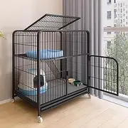 Cat Cage, Cat Enclosures, Cat Cage Indoor, with Pull-out Tray, Up And Down Doors, Independent Side Door, Universal Pulley, Cat House, Outdoor Cat Enclosures, for Indoor Cats(Black,29.5x21.7x
