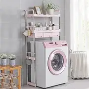 2-Tier Over Washing Machine Storage Rack Metal Bathroom Organiser Shelf Above Toilet Shelving Unit Laundry Room Washer Dryer Space Saver Stand Holder 144 * 26 * 69cm Pink