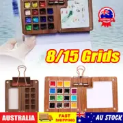 Travel Paint Set with 8 Grids Mini Wood Palette for Watercolor Painting GT