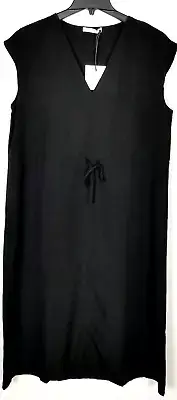 Cooper St Black Sheath Dress Drawstring Waist Cap Sleeve Midi Length V-Neck L