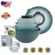 Durable 12-Piece Plastic Nesting Bowls Set in Teal - Dishwasher & Microwave Safe