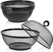 4 Pcs Mesh Fruit Basket With Lid - Protective Countertop Produce Cover, Metal Wire Holder Strainer for Kitchen Food Vegetable, 10 Inches (Black)
