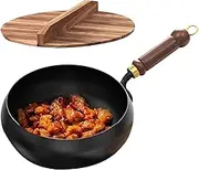 Iron Pan, Japanese Non Stick Iron Pan with Anti-Scalding Handle, Hand-Forged Wok with Lid Non Stick, 24cm Diameter Cookware for Stoves Induction Cookers