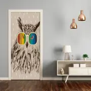 Removable Home Decor Door Wall Sticker Self Adhesive Animals Owls in glasses