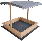 Kids Wooden Toy Sandpit with Adjustable Canopy