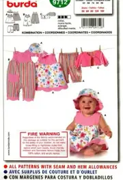 Burda Sewing Pattern 9712 Burda Kids Baby Romper Dress Hat Size 3-18 months NEW