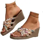 [ZJWBB] Wedges for Women Sandals Bohemia Open Toe Roman Slip On Platform Summer Dress Outdoor Beach Sandals