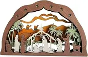 Oshhni Christmas Nativity Scene Ornament, Wooden Carved Jesus Ornament, Creative Crafts, Religious Nativity Scene Decor for Indoor