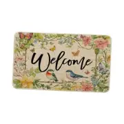 Bird Flowers Welcome Spring Doormat, Home Summer Decor Low-Profile Switch Rug