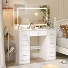 Large Dresser White Dressing Table Set with LED Light Mirror Vanity Make up Desk