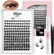 Higu Clace DIY Eyelash Extension Kit, 144pcs D Curl Lash Clusters, 8-16mm Softy Lashes, With Bond and Seal, Tweezers, Reusable Fluffy Extension Kit (R-08 Kit)