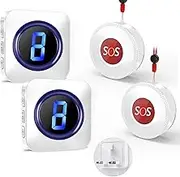 Wireless Caregiver Pager, 1,000ft Personal Panic Alarm Call Bell for Elderly with 5 Volume Levels 55 Chimes LED Flash for Home with 2 Plug in Receivers and 2 SOS Call Buttons Alarms