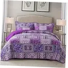 Cotton Bedspread Quilt Sets-Reversible Patchwork Coverlet Set, Purple Classic