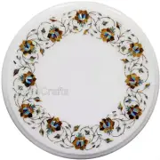 Round Marble Corner Table Top Floral Border Art Coffee Table Top for Cafeteria