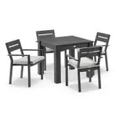 Santorini Outdoor 4 Seater Square Aluminium Dining Table with Santorini Chairs Charcoal - Textured Olefin Grey