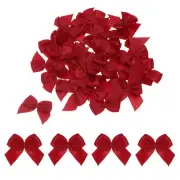 50Pcs Mini Ribbon Bows 3" Mini Fabric Satin Ribbon Gift Flower Bows Wine Red
