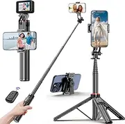 Selfie Stick Tripod Stand, VISOOP 51.5''/131CM Lightweight & Portable Tripod with Remote & Separated Phone Holder, Extendable Selfie Stick for Taking Photos Videos Vlog Tiktok YouTube for Traveling