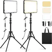 Obeamiu Pack of 2 LED Video Light Panel with 63 Inch / 160 cm Tripod Stand, 20 W LED Video Light Dimmable 2500-8500 K Streaming Light Lighting for YouTube Video Recording/Photos/Live