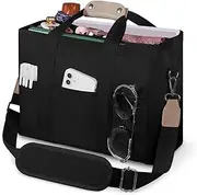 [JIECH] Canvas Tote Bag with Multi Pockets Crossbody Tote Bag for Women Trendy Shoulder Handbag Everything Tote Bag with Compartments