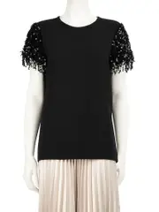 Black Sequin Sleeve Top