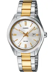 Casio Date Two Tones LTP-1302PSG-7AVEG Silver Dial Gold Stainless Steel Womens Watch