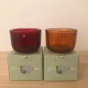Iittala Marimekko Val Care Sevilla orange & cranberry Candle Holder w/ Box