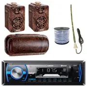 Pyle PLMRB29B Bluetooth Radio + Cover, 2x 3.5” Speakers, Antenna, 50 Ft Wire