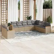 10 Piece Garden Sofa Set with Cushions Mix Beige Poly Rattan Patio Bar Sets