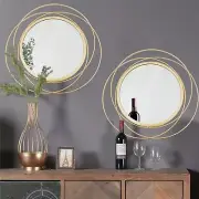 2 Set 15.7'' Gold Circle Mirrors Wall Decor Iron Frame Mirrors Art round Home...