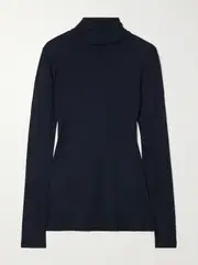 [TOTEME] TOTEME - Ribbed Jersey Turtleneck Top - Navy - small small Blue