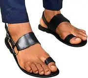 [WCXTY] Ring Toe Bunion Slippers Mens,Casual Comfort Non-Slip Foot Correction Flip Flops,Summer PU Lightweight Orthopedic Mens Sandals,for Plantar Fasciitis/Arch of Foot (Color : Black, Size : 9)