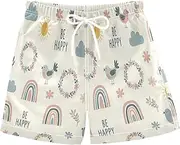 [RPLIFE] Kids Swimming Shorts, Anti Chafe Swim Trunks Boys 2 T, Cyte Cartoon Rainbows Beige