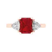 3 Emerald Trillion 3stone Tourmaline Statement Engagement Ring 14k Rose gold