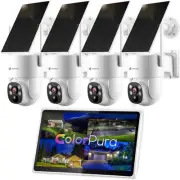 Outdoor Solar Security Camera System Wireless | 4pcs 2K Solar PTZ Security Ca...