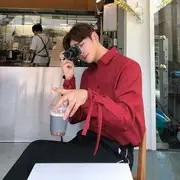 Long-Sleeve Plain Shirt Red - XL