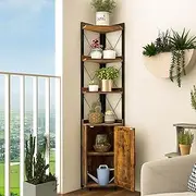 Costway 6-Tier Corner Storage Cabinet, Industrial Style Storage Shelf w/Door Cabinet, Corner Plant Stand Bookshelf w/ 4 Open Shelves & 2-Tier Cabinet, Durable Metal Frame Standing Shelf